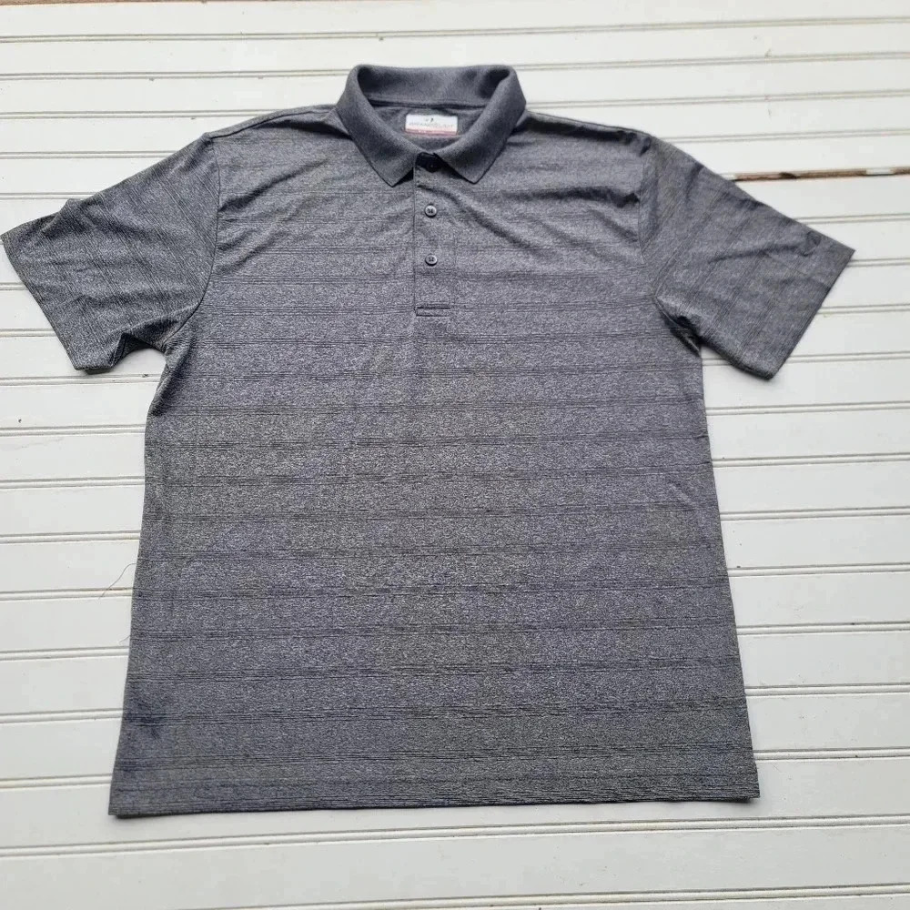 GRANDSLAM PERFORMANCE Mens Golf Polo Shirt GRAY HEATHER Stretch Striped Sz M